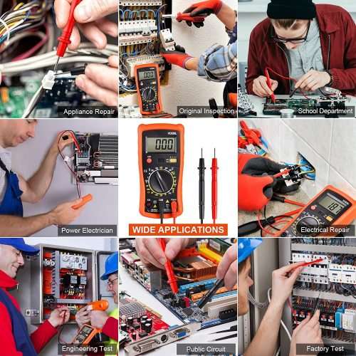Digital Multimeter - Portable, Backlit LCD, Non-Slip Sleeve, Various Functions, 9V Battery Included
