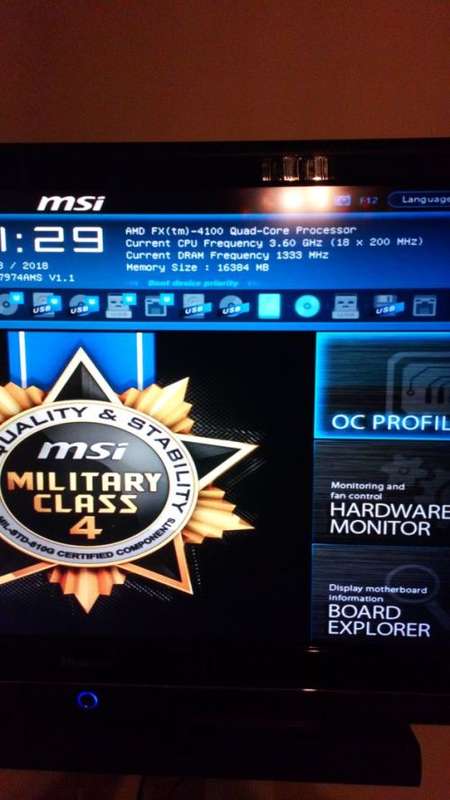 MSI 970A-G43 Plus motherboard AM3+ with Quad Core 4100 CPU