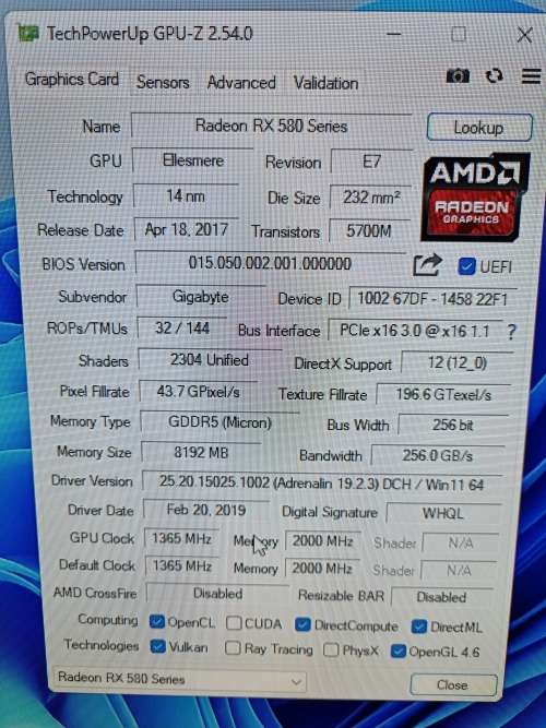Gigabyte RX580 8gb Aorus
