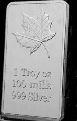 .999 SILVER CANADIAN LEAF CLAD BAR.