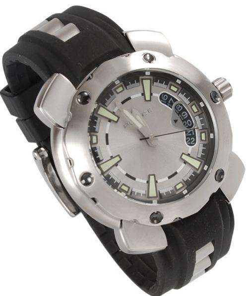 POLICE GENTS Citation-X Men Black Rubber Silver Dial Date Wrist Watch WITH BOX AND PAPERS