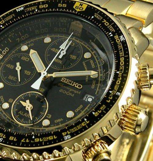 SEIKO MENS ELITE FLIGHTMASTER CHRONOGRAPH ALARM PILOT SLIDE-RULER WATCH SNA414P1+R6599.99+