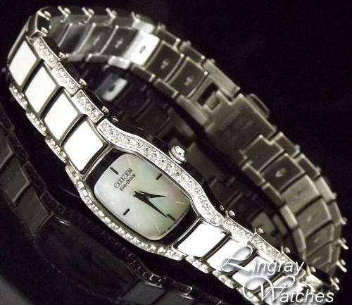 Citizen Eco-Drive Ladies Normandie Crystal White Bracelet Watch EW9780-81D