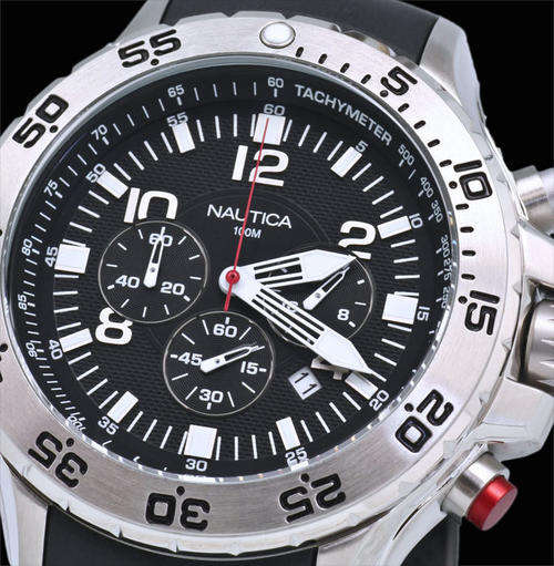 NAUTICA S.W.A.T BLACK TACHYMETER CHRONOGRAPH 330FT WATER RESISTANT WATCH ++XXL-GET NOTICED-
