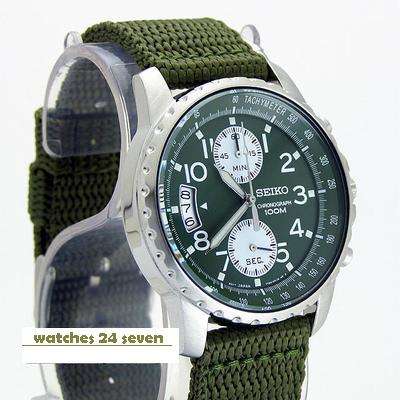 SEIKO GENTS CHRONOGRAPH 7T94 SCROLL DATE MILITARY TOUGH BAND.
