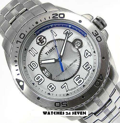 TIMEX INDYGLO-BLUE Perpetual Calendar DAY-DATE Quartz 7 YEAR BATTERY