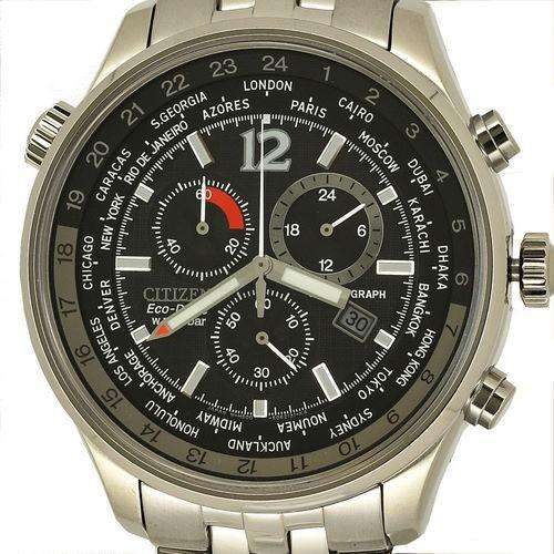 CITIZEN MENS ECO DRIVE DUAL PILOT WORLD TIME CHRONOGRAPH 100m WATCH - AT0360-50L@@NEW  NO RESERVES@@