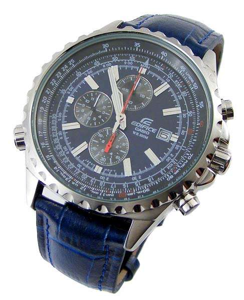 STUNNER !!! CASIO EDIFICE Aviator SlideRule Pilot's Chronograph - blue dial and leather band
