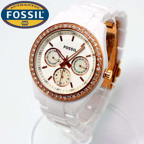 **AWESOME**FOSSIL STELLA LADIES MULTIFUNCTION DAY~DATE~AND 12/24 HOURS GLITZ WATCH