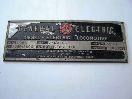 South African Class 34-500 - Serial Plate - (First 34-500 in service) SAR