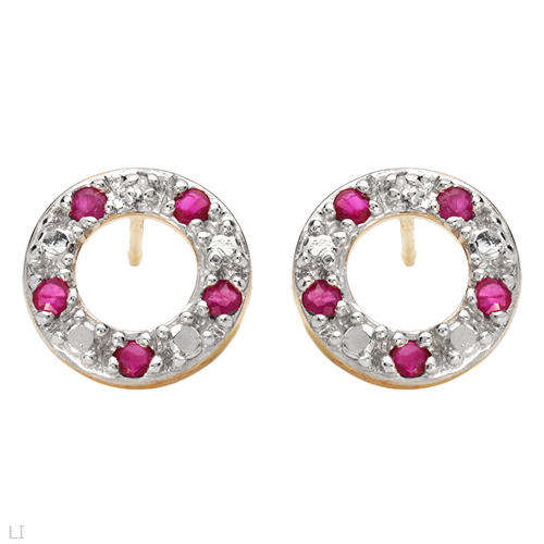 Pleasant Brand New Earrings With Precious Stones - Genuine Diamonds and Rubies Two tone Gold