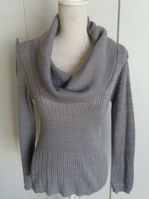 GREY SILVER COWL NECK JERSEY