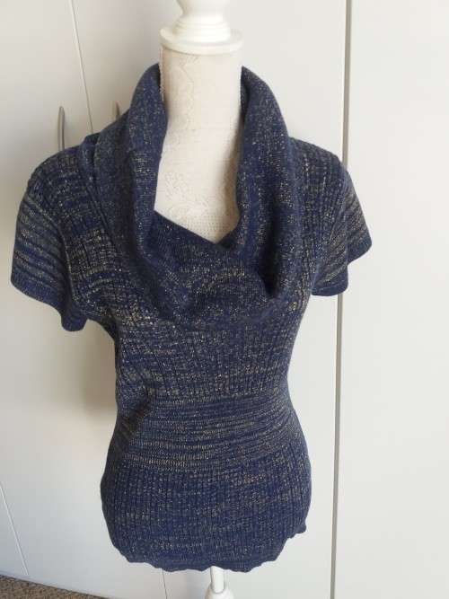 SPARKLING NAVY COWL NECK TOP