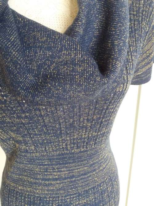 SPARKLING NAVY COWL NECK TOP