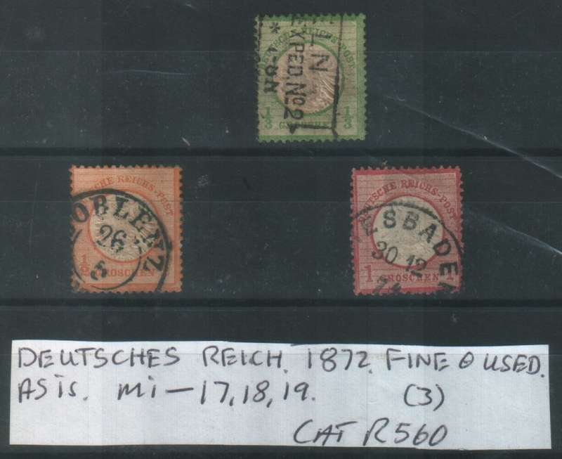 DEUTSCHES REICH : 1872 : FINE USED : Mi 17, 18, 19 : CAT R560