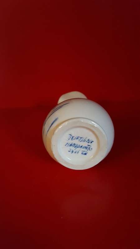 Lucia ware, Bud vase. Hand Painted in Delft Blue. Signed by the Artist.