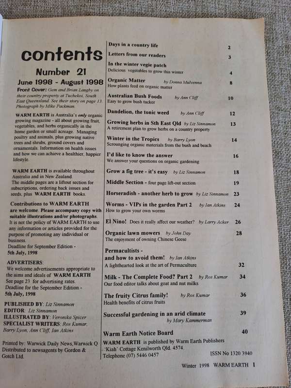 Warm Earth: Organic Growing - Healthy Living 1998 (3 magazines)