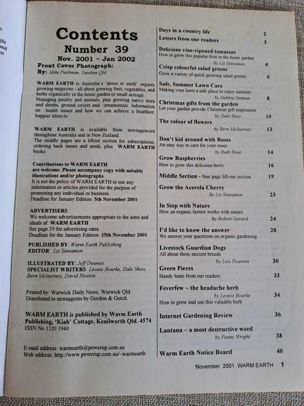 Warm Earth: Organic Growing - Healthy Living 2001 (5 magazines)