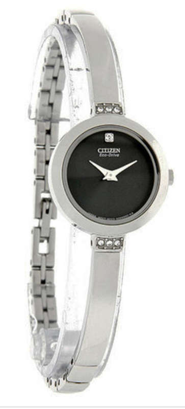 CITIZEN ECO-DRIVE SILHOUETTE BANGLE BLACK DIAL WATCH - EXQUISITE!