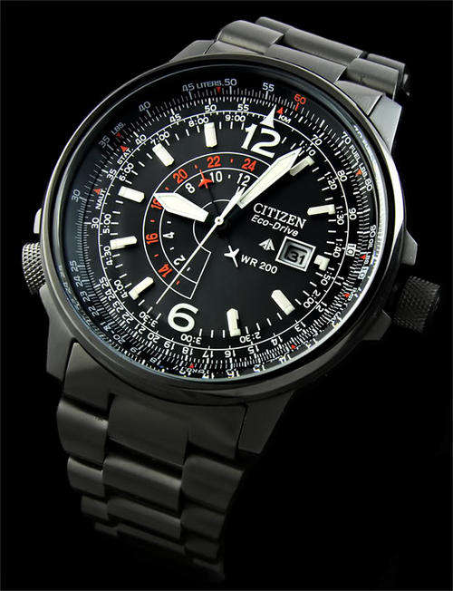 NEW ARRIVAL! CITIZEN PROMASTER ECO-DRIVE BLACK ANODIZED DUAL PROFESSIONAL PILOT   WATCH
