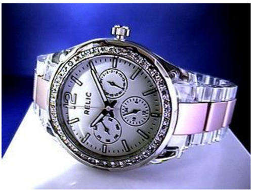 RELIC STARLA CLEAR WITH SWAROVSKI CRYSTALS AND MAUVE ALUMINIUM MULTIFUNCTION WATCH