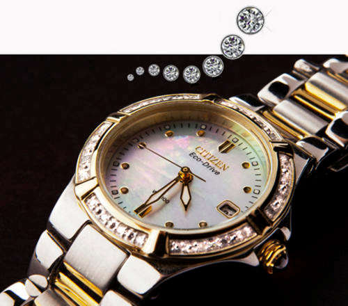 CITIZEN RIVA ECO-DRIVE LUXURY COLLECTION TWO TONE 24 DIAMONDS AND MOTHER OF PEARL LADIES WATCH