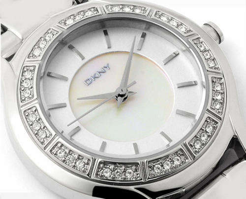 DKNY CRYSTAL COLLECTION SILVER TONE WHITE MOTHER-OF-PEARL DIAL SILVER TONE STUNNING!