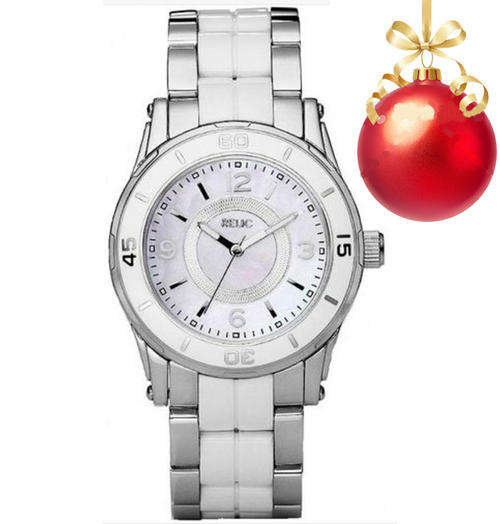 CHRISTMAS SPECIAL! RELIC by FOSSIL HANNAH WHITE RESIN STAINLESS STEEL MOTHER-OF-PEARL *2 IN STOCK*
