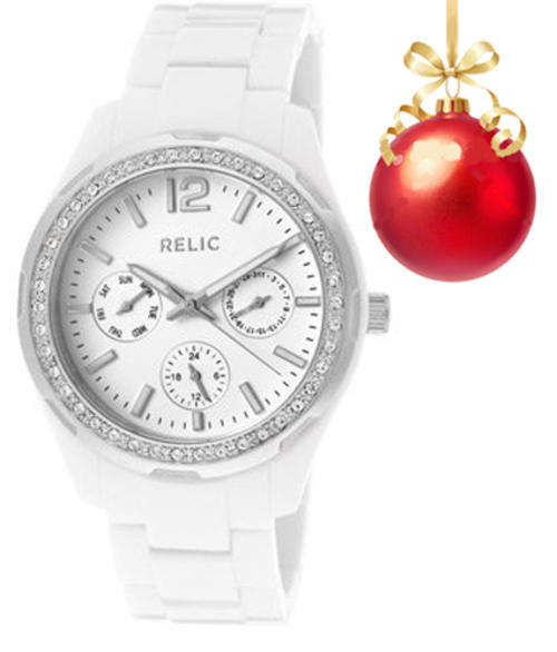 RELIC by FOSSIL STARLA BOYFRIEND WHITE RESIN SWAROVSKI CRYSTALS MULTIFUNCTION WATCH *1 IN STOCK*