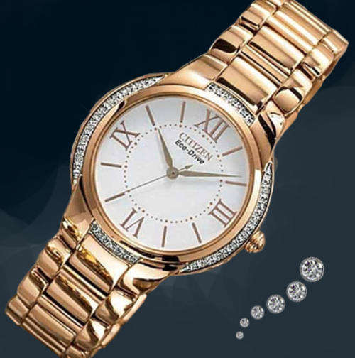STUNNING! CITIZEN CIENA COLLECTION ECO-DRIVE WHITE DIAMOND ROSE GOLD WOMENS WATCH *IMPORTED*
