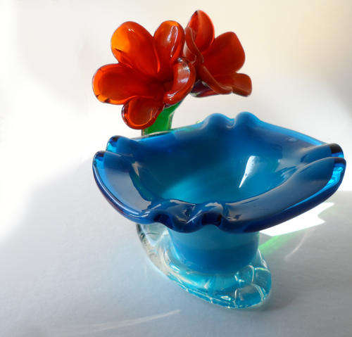 MURANO VASE EXOTIC DESIGN WITH COLOURFUL FLOWERS