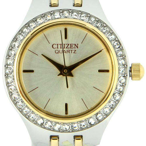 CITIZEN LADIES CHAMPAGNE DIAL CRYSTAL BEZEL TWO TONE QUARTZ WATCH *1ST BIDDER WINS*