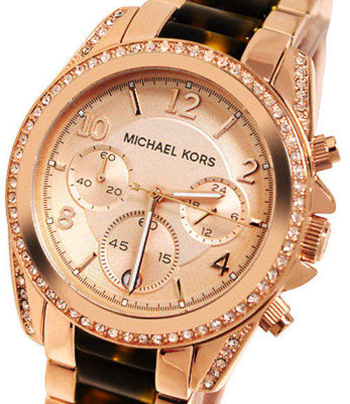 Top class! MICHAEL KORS Blair Rose Gold Tone and Tortoise Shell Chronograph watch
