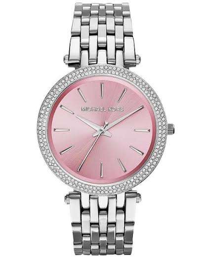 Top class! MICHAEL KORS Darcy Glitz Pink Dial Silver Tone Stainless Steel Watch *In stock*