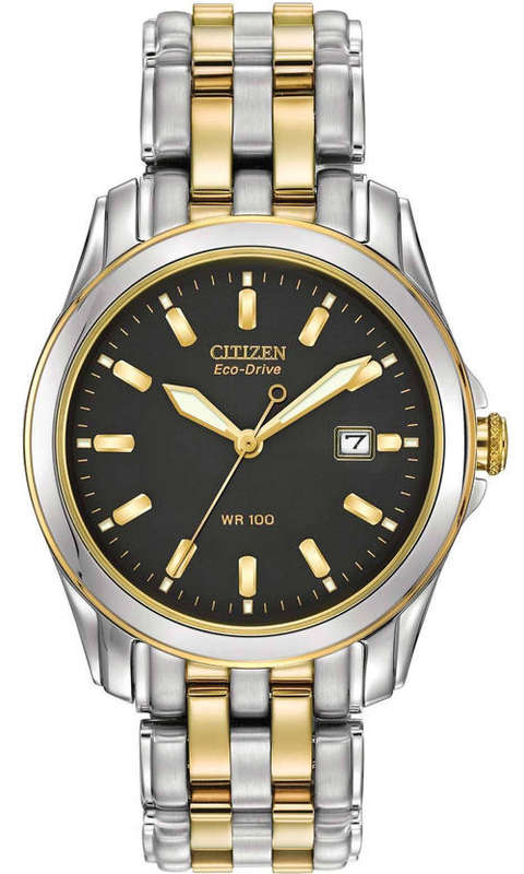 Weekend Bargain! CITIZEN ECO-DRIVE TWO-TONE BLACK DIAL Stainless Steel Men's Watch