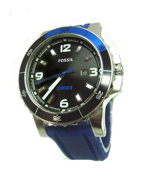 *R1500* FOSSIL MENS WATCH BLACK DIAL WITH SPLASH OF BLUE