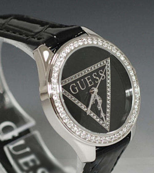 GUESS 25th Anniversary iconic Triangle Swarovski Crystals Black Watch