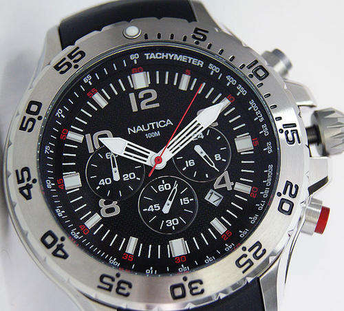 NEW 2010 NAUTICA MEN'S BLACK CHRONOGRAPH TACHYMETER