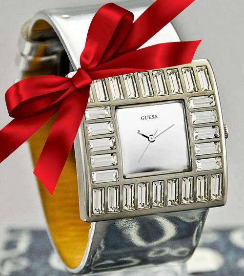 REDUCED CHRISTMAS SPECIAL! BLING GUESS MARTINI CRYSTAL ACCENTED SILVER LEATHER LADIES WATCH