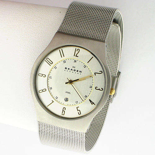 SKAGEN MENS SILVER TONE SLIMLINE STAINLESS STEEL MESH WATCH