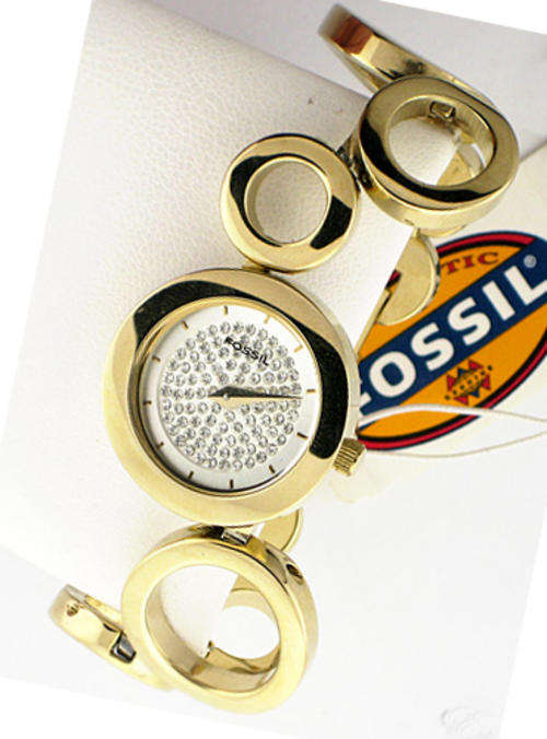 FOSSIL GLITZ GOLD TONE WOMENS BRACELET WATCH