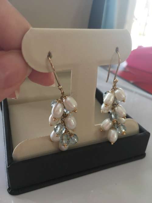 Beautiful Yellow Gold Pearl & Topaz Earrings