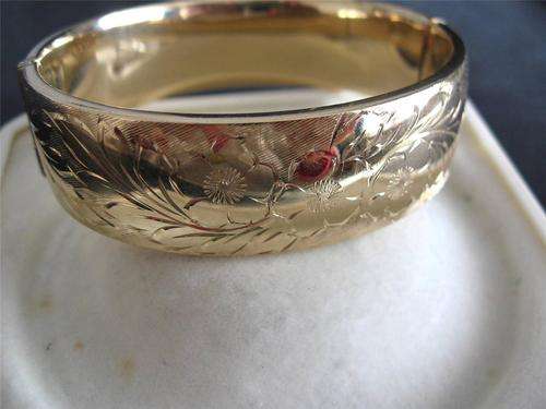 Vintage 9ct Rolled Gold Metal Core Solid Engraved Bangle Bracelet