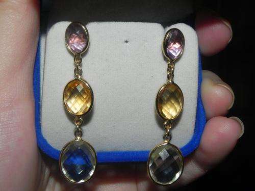 18ct Yellow Gold Amethyst & Citrine Hanging Earrings