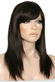 great quality medium length wig, darkest black brown colour with fringe - straight hair