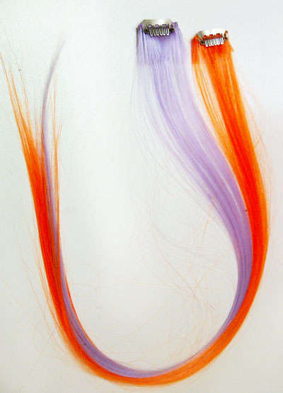 HALF PRICE clip in hair extensions single colour streak orange or lialic