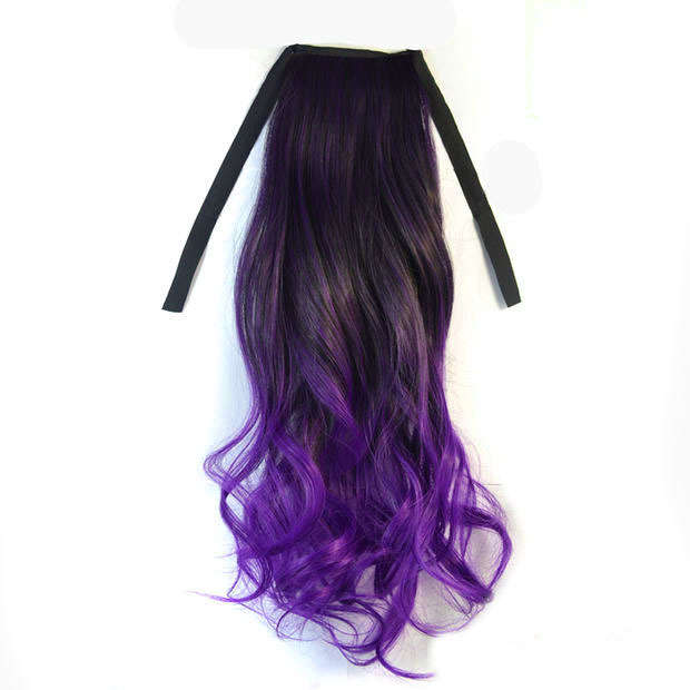 20" wavy deep violet ombre tie on ponytail hair extensions