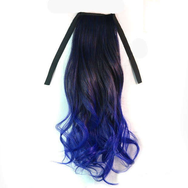 deep blue ombre tie on ponytail hair extensions