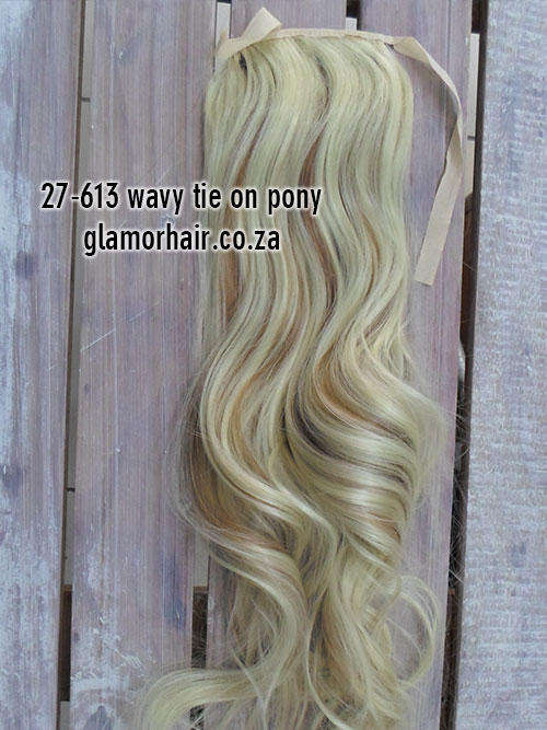 blonde mix tie on wavy Ponytail hair piece -AAA grade fibre