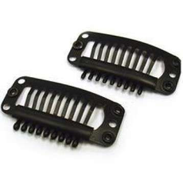 Hair extension clips 20 black colour 20 per pack 3.2cm long medium size